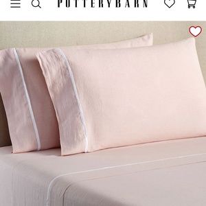 Pottery Barn Belgian Flax Linen Contrast Flange Sheet Set (soft rose, king)